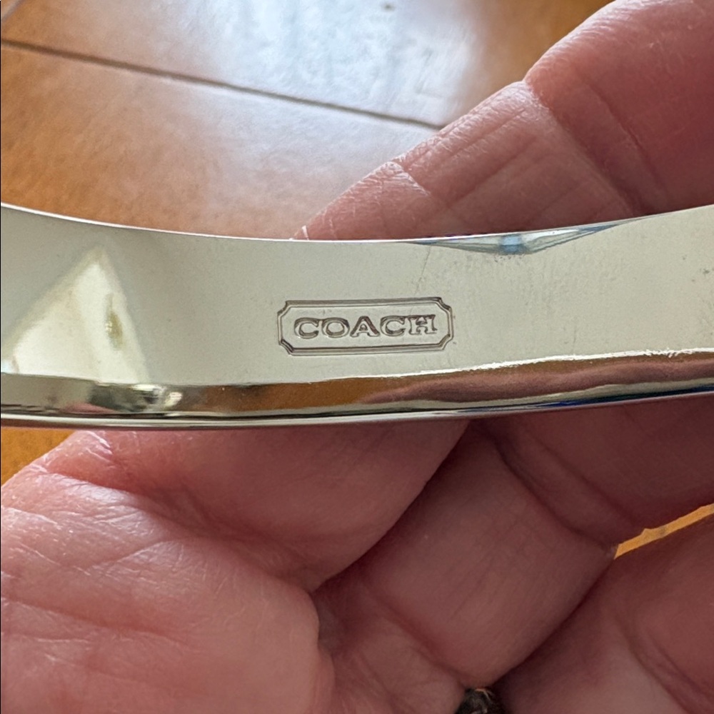Coach Burgundy Enamel Logo Heart Bangle Bracelet - Picture 2 of 4
